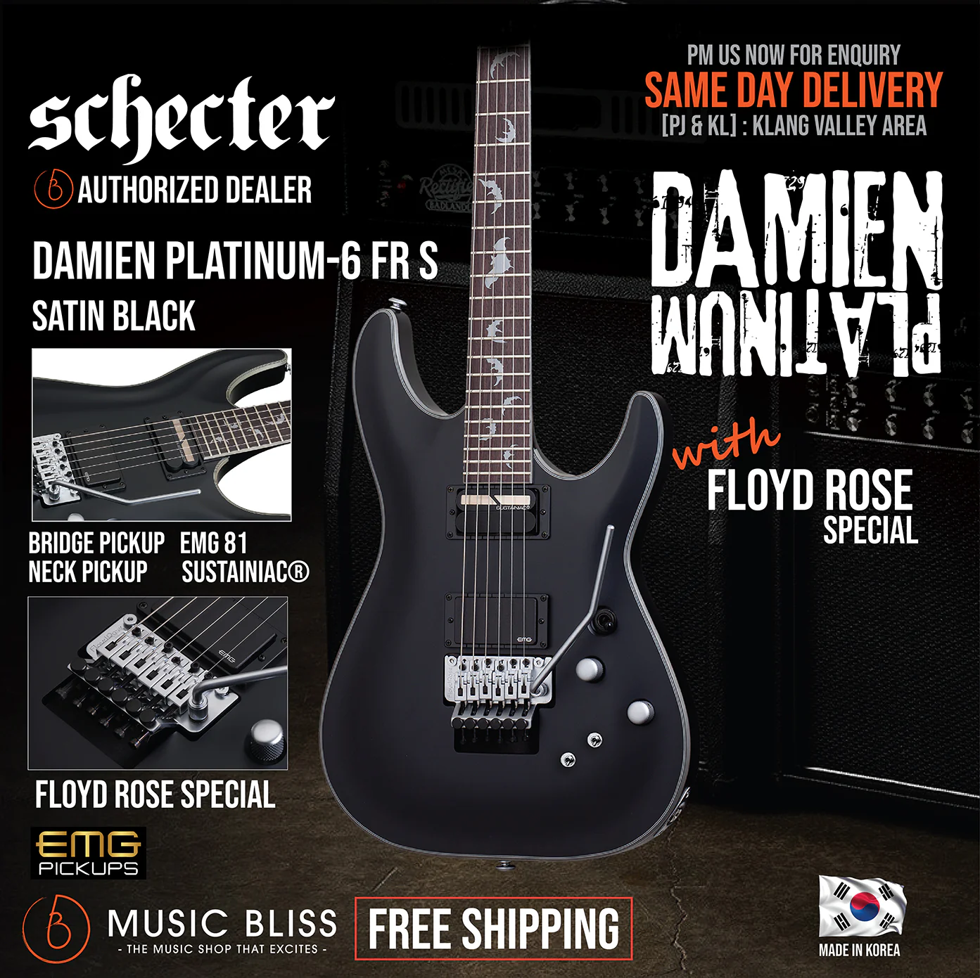 Schecter Damien Platinum 6 FR-S - Satin Black [MIK]