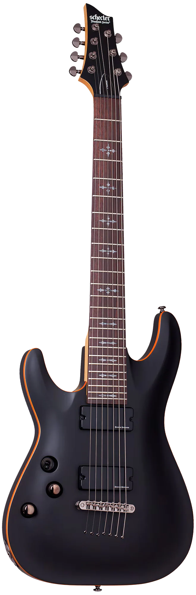 Schecter Demon-7 Left-Handed Electric Guitar - Aged Black Satin - Image 2