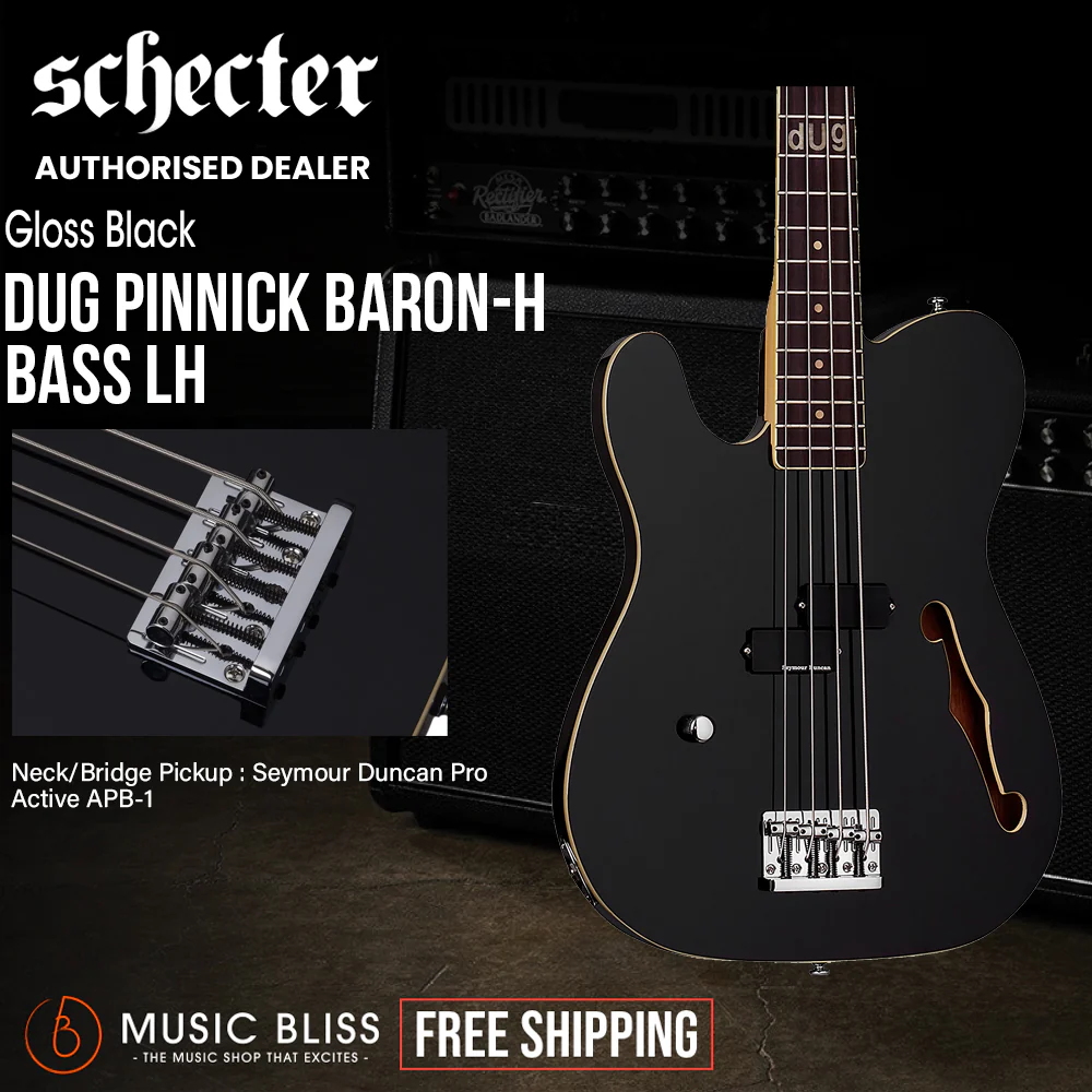 Schecter dUg Pinnick Baron-H Left-Handed Electric Bass Guitar - Gloss Black
