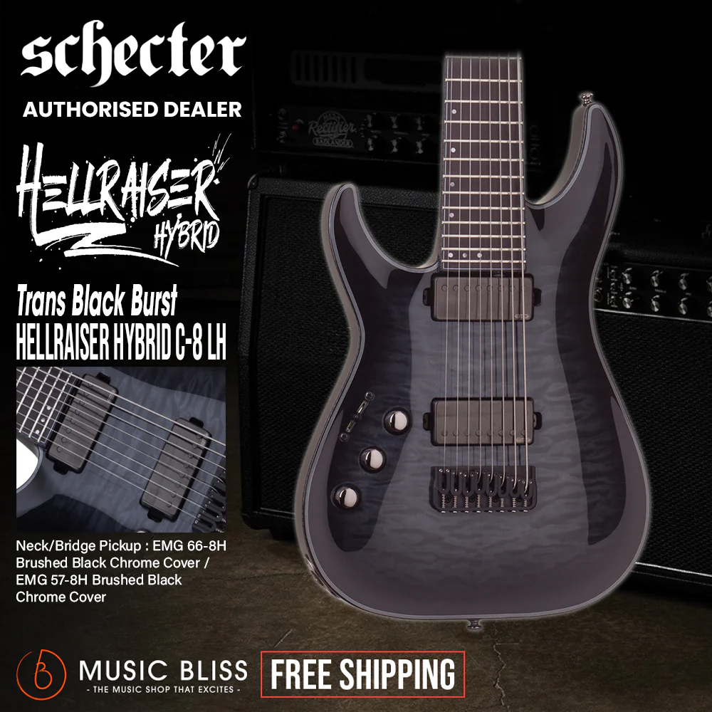 Schecter Hellraiser Hybrid C-8 Left-Handed Electric Guitar - Trans Black Burst