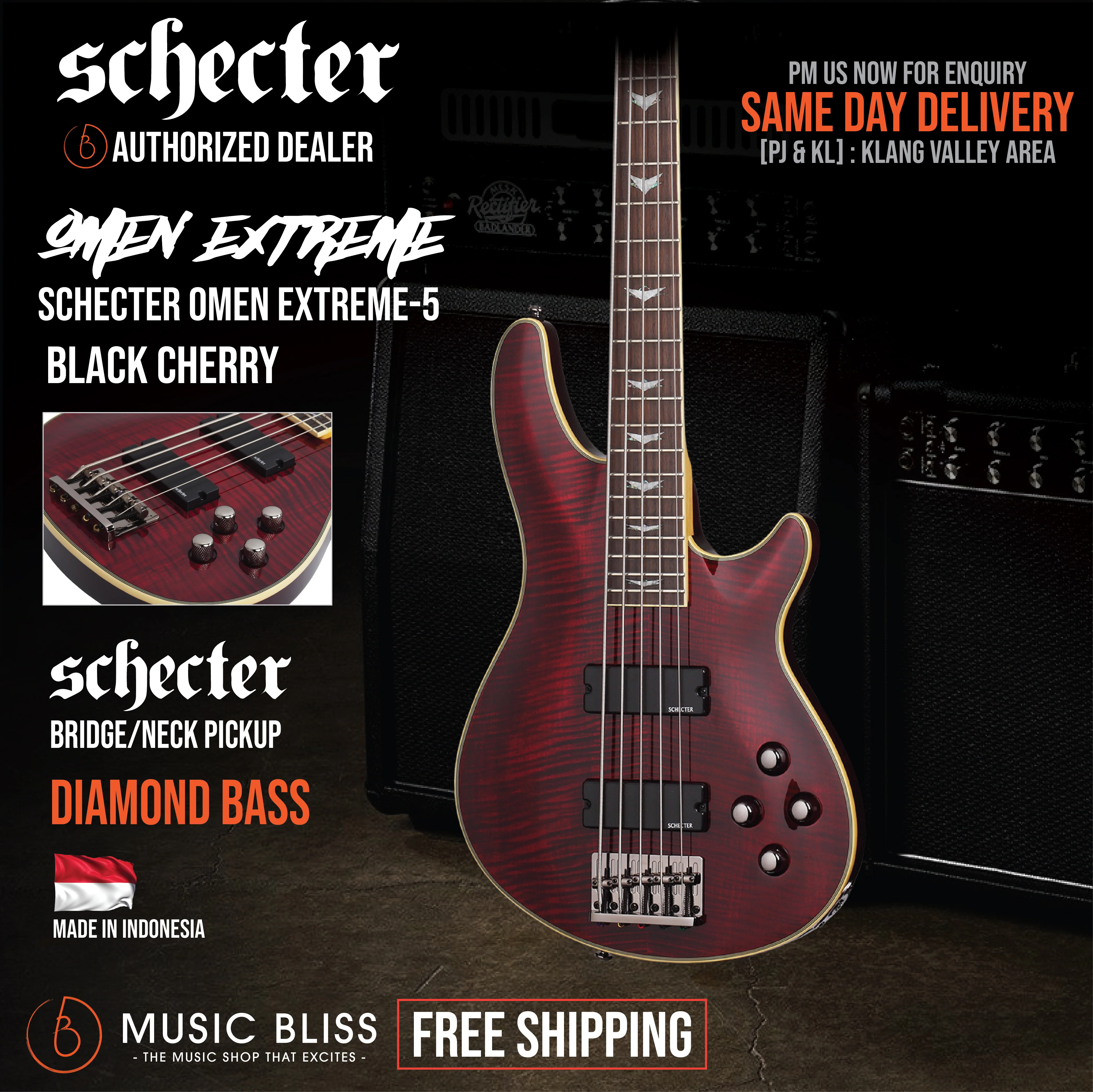 Schecter Omen Extreme-5 Electric Bass Guitar- Black Cherry [MII]