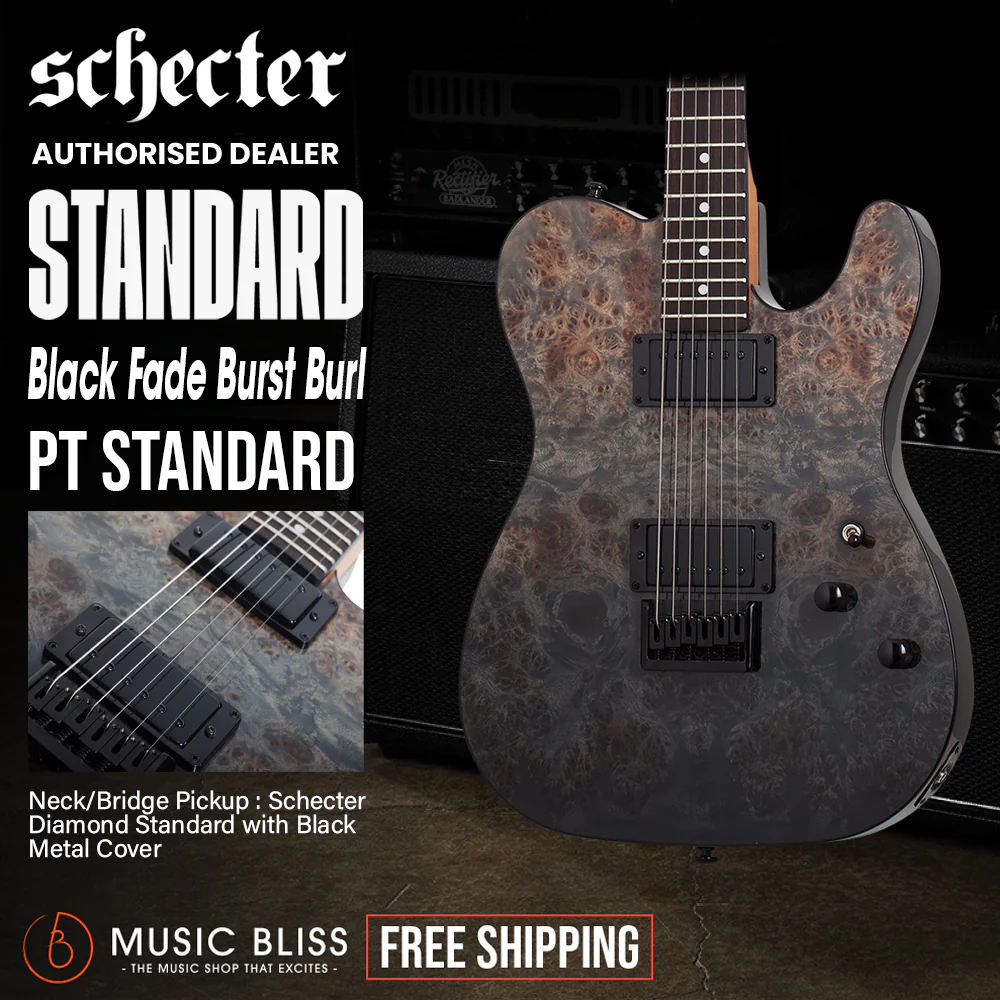 Schecter PT Standard Electric Guitar - Black Fade Burst Burl