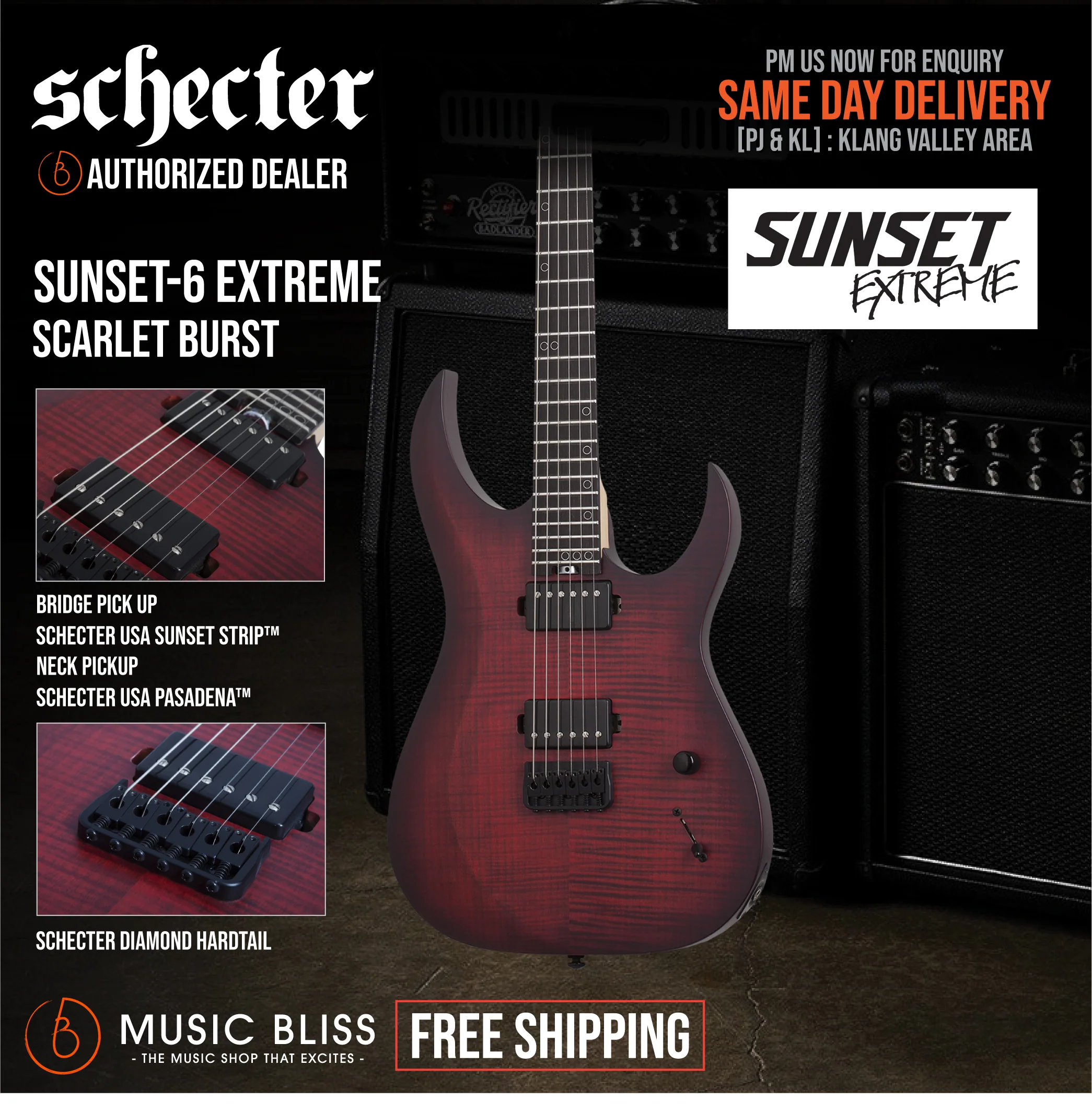 Schecter Sunset-6 Extreme Electric Guitar - Scarlet Burst