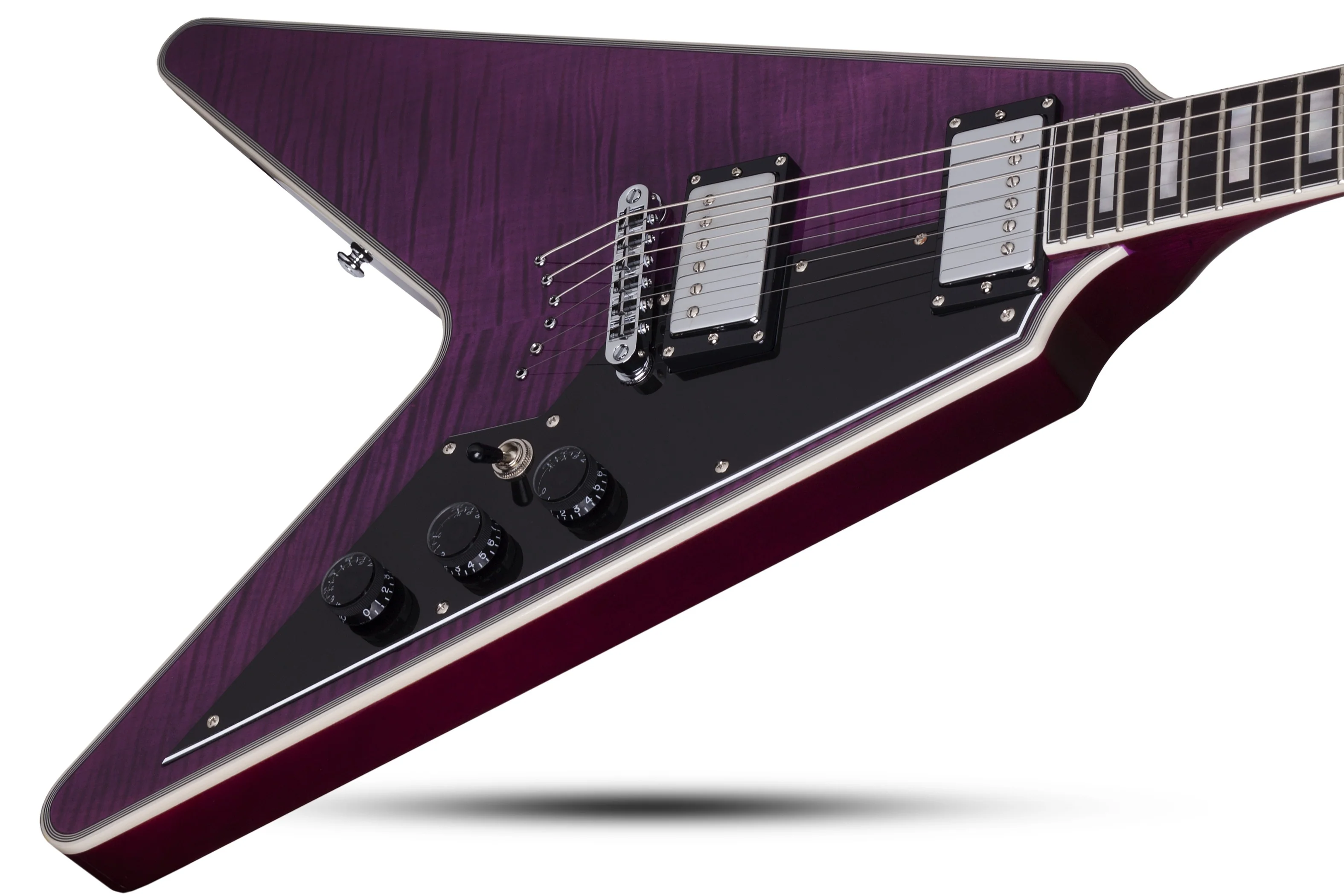 Schecter V-1 Custom Electric Guitar - Trans Purple - Image 8