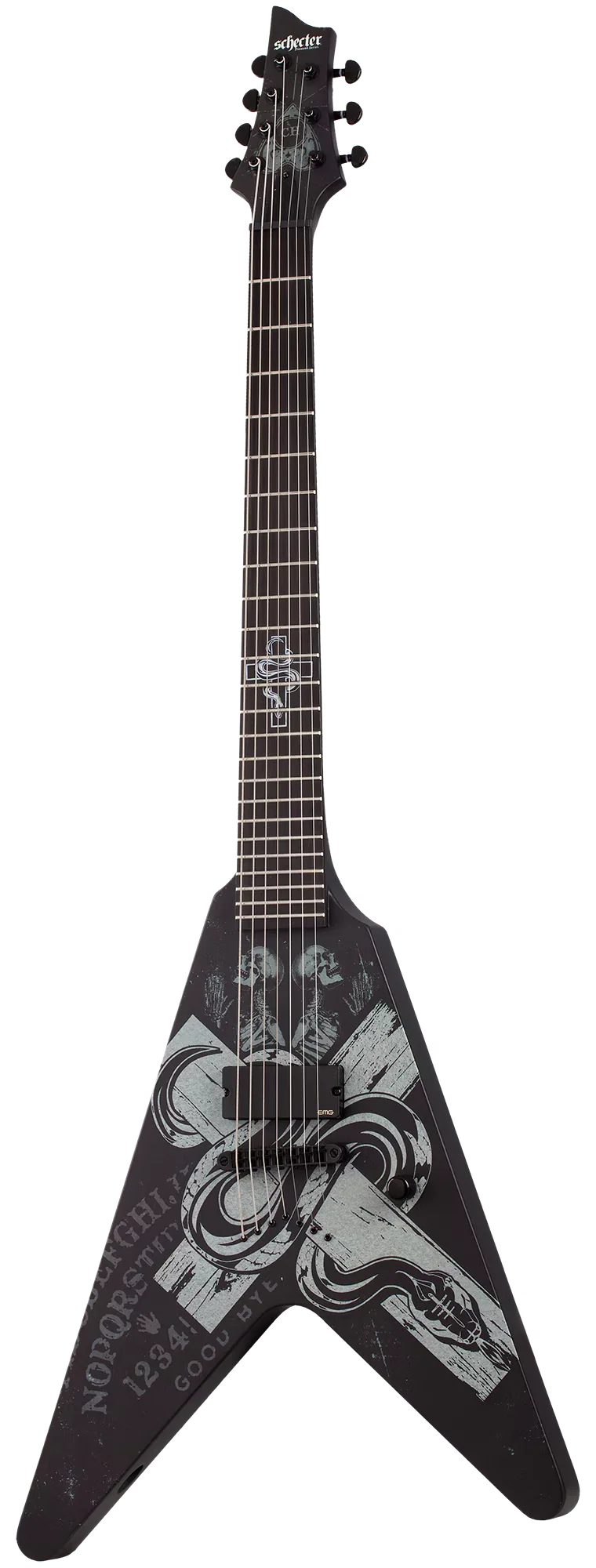 Schecter V-7 Chris Howorth Snake Cross Electric Guitar - Satin Black - Image 2
