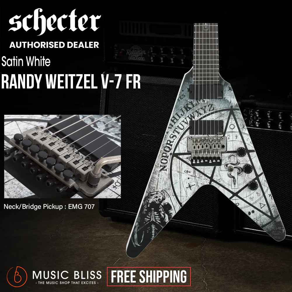 Schecter V-7 FR Randy Weitzel Ouija Electric Guitar - Satin White