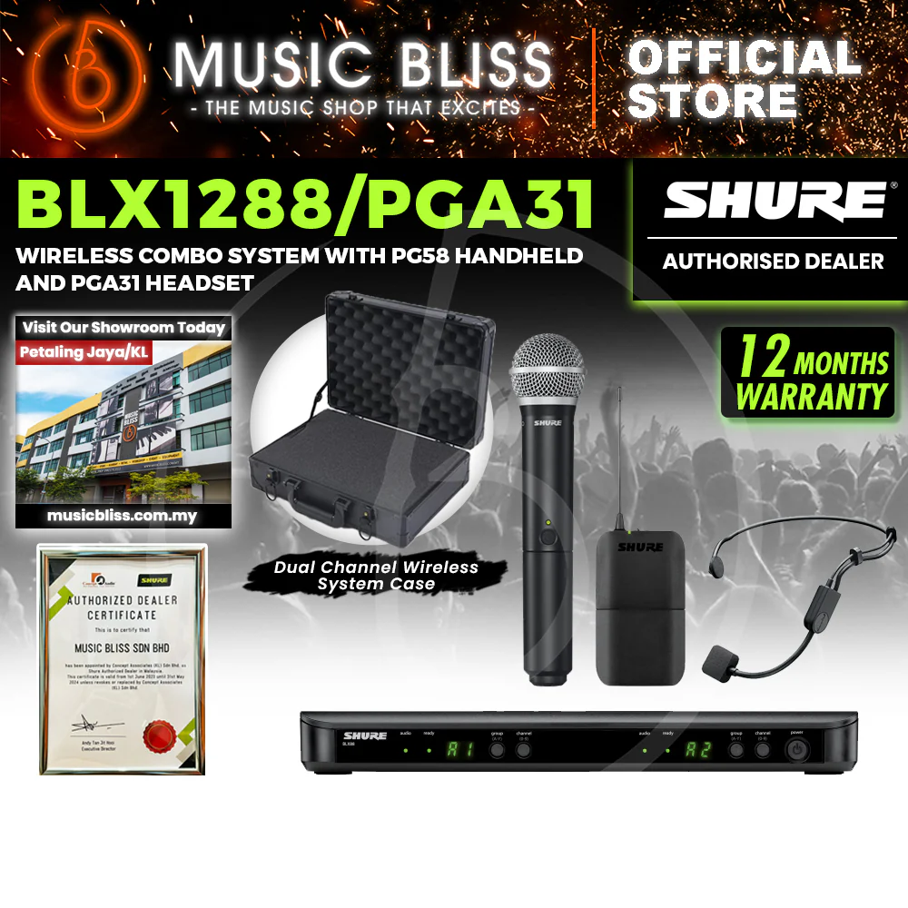Shure BLX1288/P31 Dual Channel Combo Wireless System, BLX88 Receiver, BLX1 Bodypack Transmitter, BLX2/PG58 Handheld Cardioid Dynamic Mic & PG31 Cardioid Condenser Headset Mic - Image 3