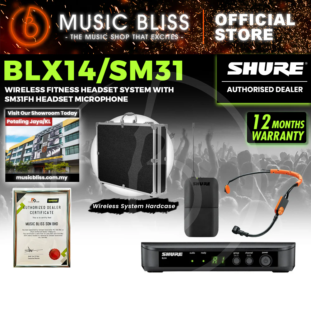Shure BLX14/SM31 Wireless Fitness Headset System, BLX4 Receiver, BLX1 Bodypack Transmitter & SM31 Cardioid Condenser Microphone - Image 2