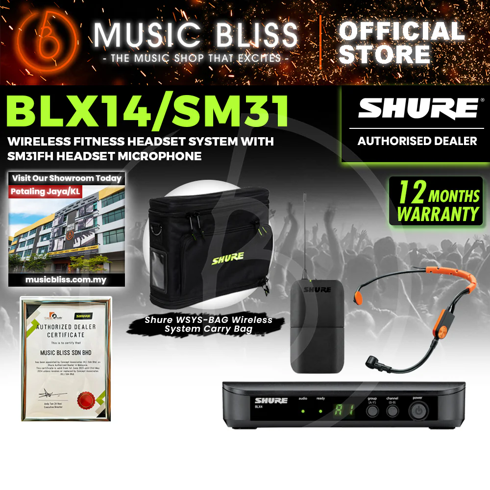 Shure BLX14/SM31 Wireless Fitness Headset System, BLX4 Receiver, BLX1 Bodypack Transmitter & SM31 Cardioid Condenser Microphone - Image 3