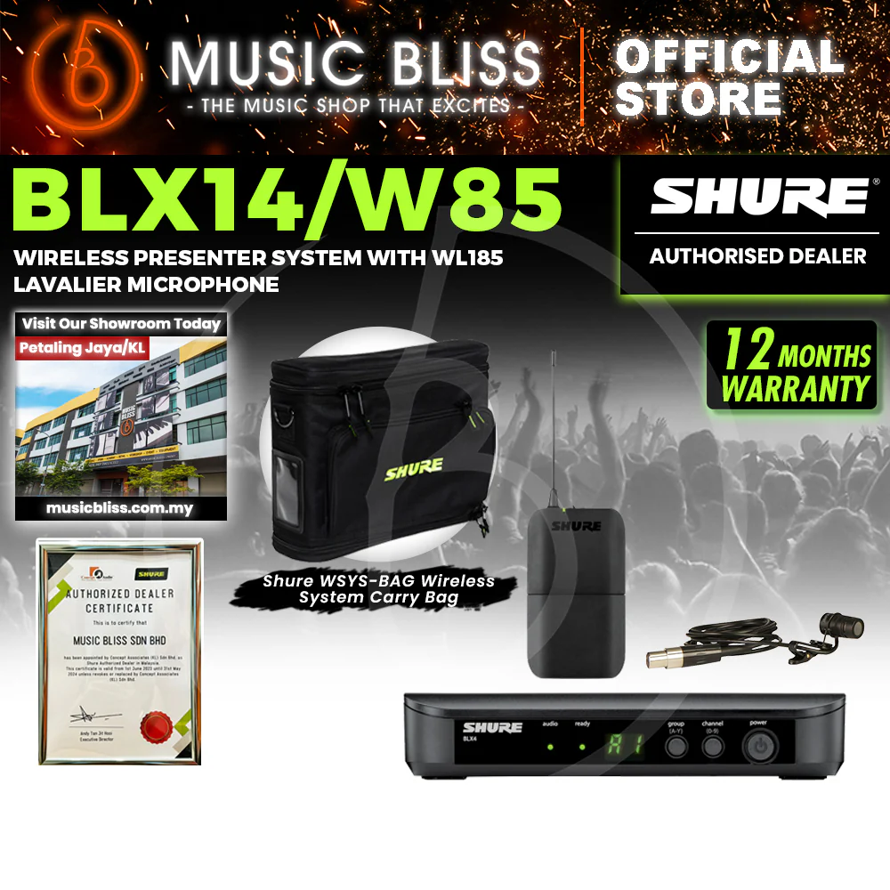 Shure BLX14/W85 Wireless Presenter System, BLX4 Receiver, BLX1 Bodypack Transmitter & WL185 Lavalier Microphone - Image 2
