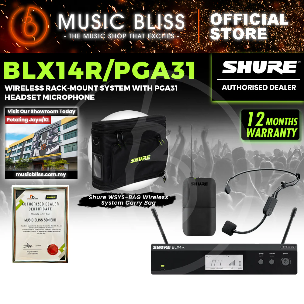 Shure BLX14R/P31 Headworn Wireless Microphone System, BLX4R Wireless Receiver, BLX1 Bodypack Transmitter & PGA31 Headset Microphone - Image 2