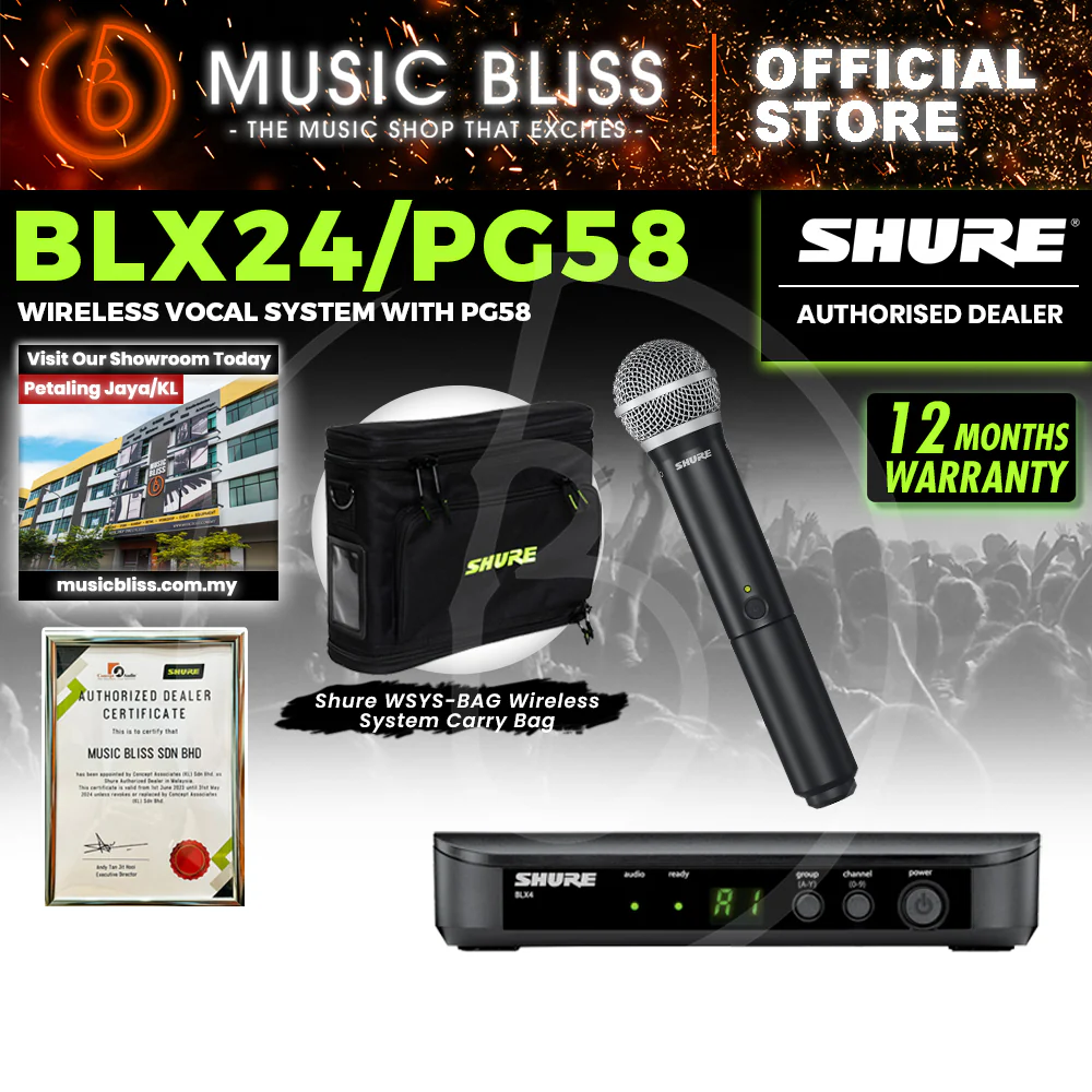 Shure BLX24/PG58 Wireless Handheld Microphone System, BLX4 Receiver & BLX2/PG58 Handheld Transmitter - Image 4