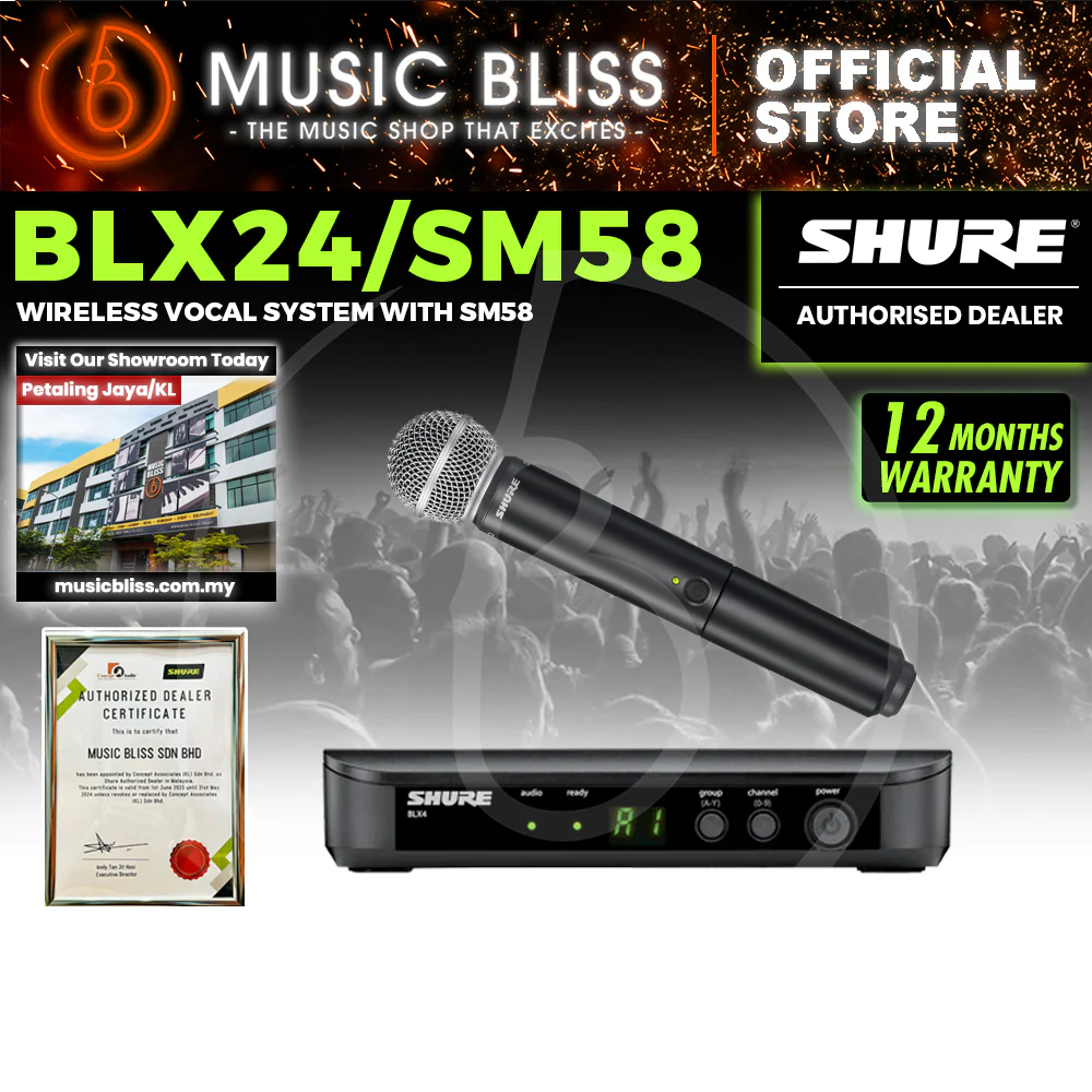 Shure BLX24/SM58 Handheld Wireless System, BLX4 Receiver & BLX2/SM58 Handheld Transmitter