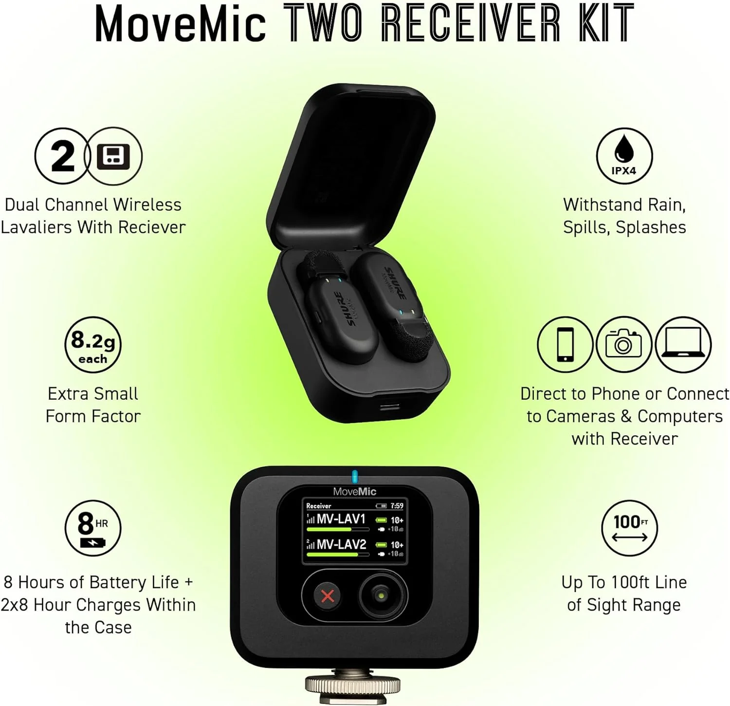 Shure MoveMic Two Wireless Lavalier Microphone Receiver Kit - Image 4