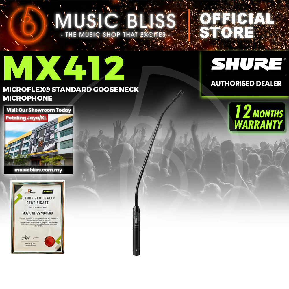 Shure MX412S/S 12 inch Supercardioid Gooseneck Microphone with Preamp & Mute Switch