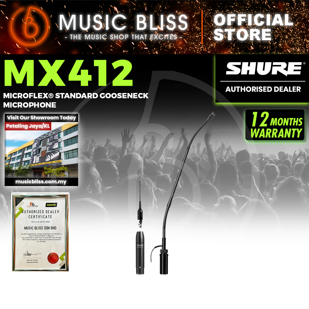 Shure MX412SE/S 12 inch Supercardioid Gooseneck Microphone with Preamp, Mute Switch, and Side-exit Cable