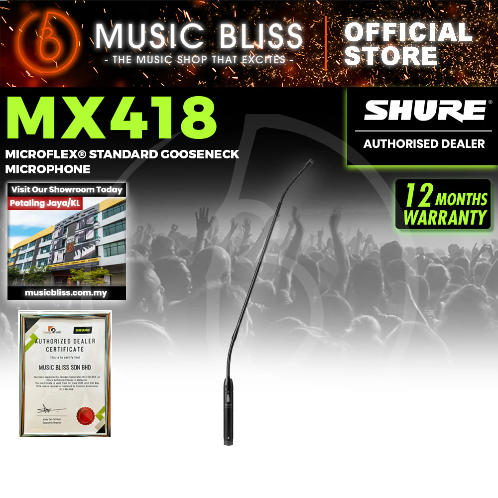 Shure MX418S/S 18 inch Supercardioid Gooseneck Microphone with Preamp & Mute Switch