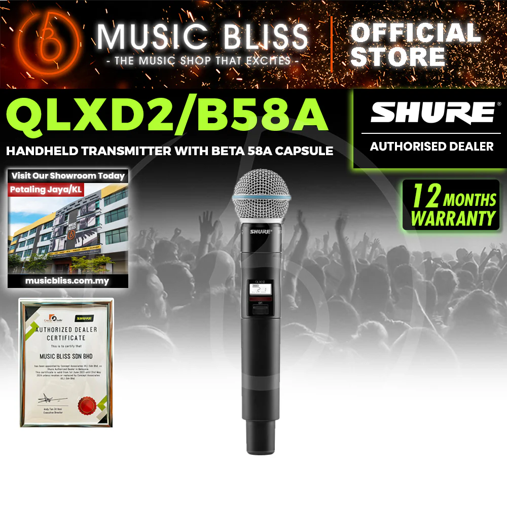 Shure QLXD2/BETA58A Wireless Handheld Microphone Transmitter with Beta 58 Capsule