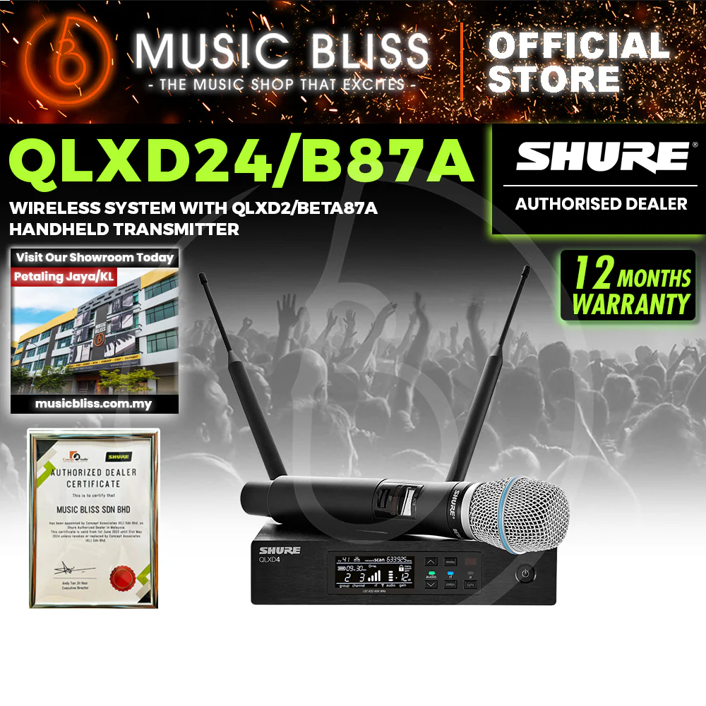 Shure QLXD24/BETA87A Handheld Wireless Microphone System, QLXD4 Wireless Receiver & QLXD2/BETA87A Handheld Transmitter