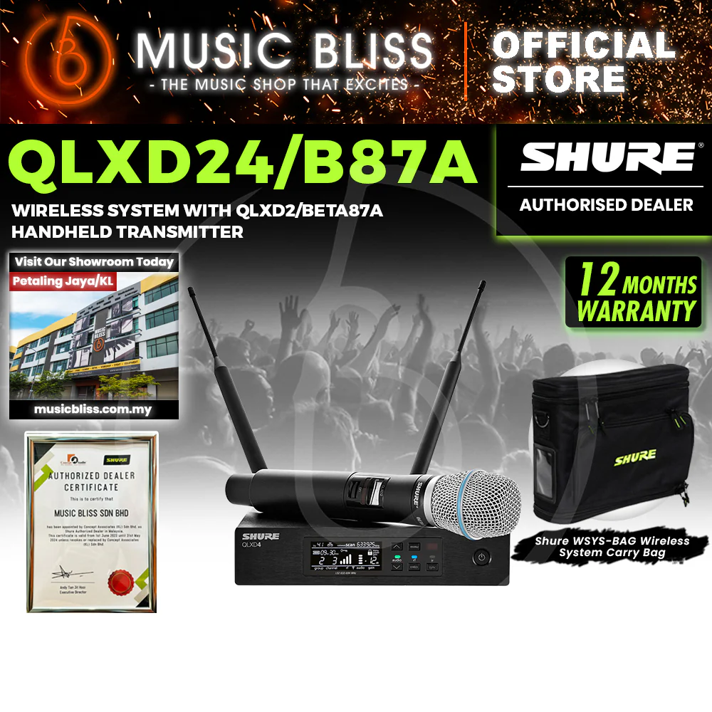 Shure QLXD24/BETA87A Handheld Wireless Microphone System, QLXD4 Wireless Receiver & QLXD2/BETA87A Handheld Transmitter - Image 2