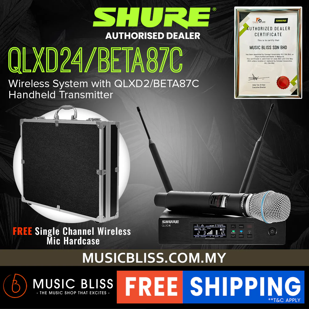 Shure QLXD24/BETA87C Handheld Wireless Microphone System, QLXD4 Wireless Receiver & QLXD2/BETA87C Handheld Transmitter - Image 3