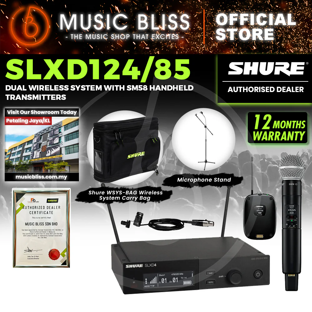 Shure SLXD124/85 Wireless System with SLXD2/58 Handheld Transmitter, SLXD1 Bodypack Transmitter and WL185 Lavalier Microphone - Image 2