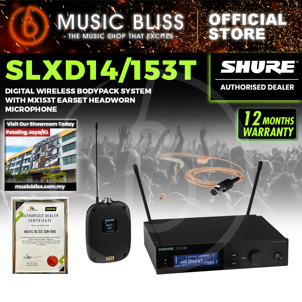 Shure SLXD14/153T Wireless Earset Microphone System with SLXD1 Bodypack Transmitter and MX153T Earset