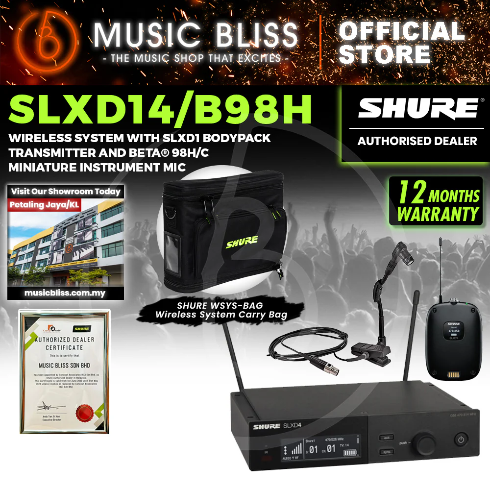 Shure SLXD14/B98H Wireless Instrument Microphone System with SLXD1 Bodypack Transmitter, Beta 98H Instrument Microphone - Image 2