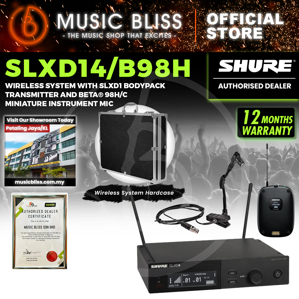 Shure SLXD14/B98H Wireless Instrument Microphone System with SLXD1 Bodypack Transmitter, Beta 98H Instrument Microphone - Image 3