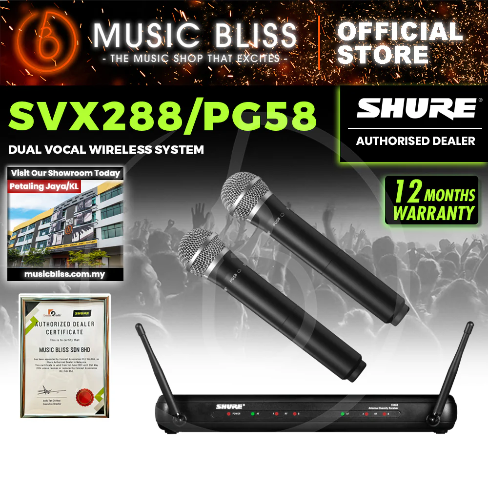 Shure SVX288/PG58 Dual Vocal Wireless System, SVX88 Dual Diversity Receiver & Dual PG58 Handheld Microphone