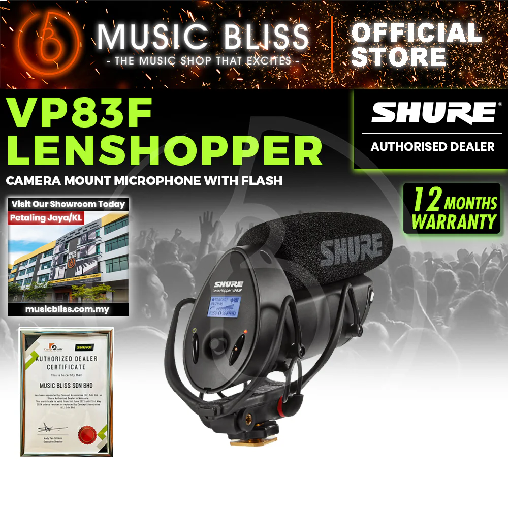 Shure VP83F LensHopper Camera-mount Compact Shotgun Microphone with Flash Recording