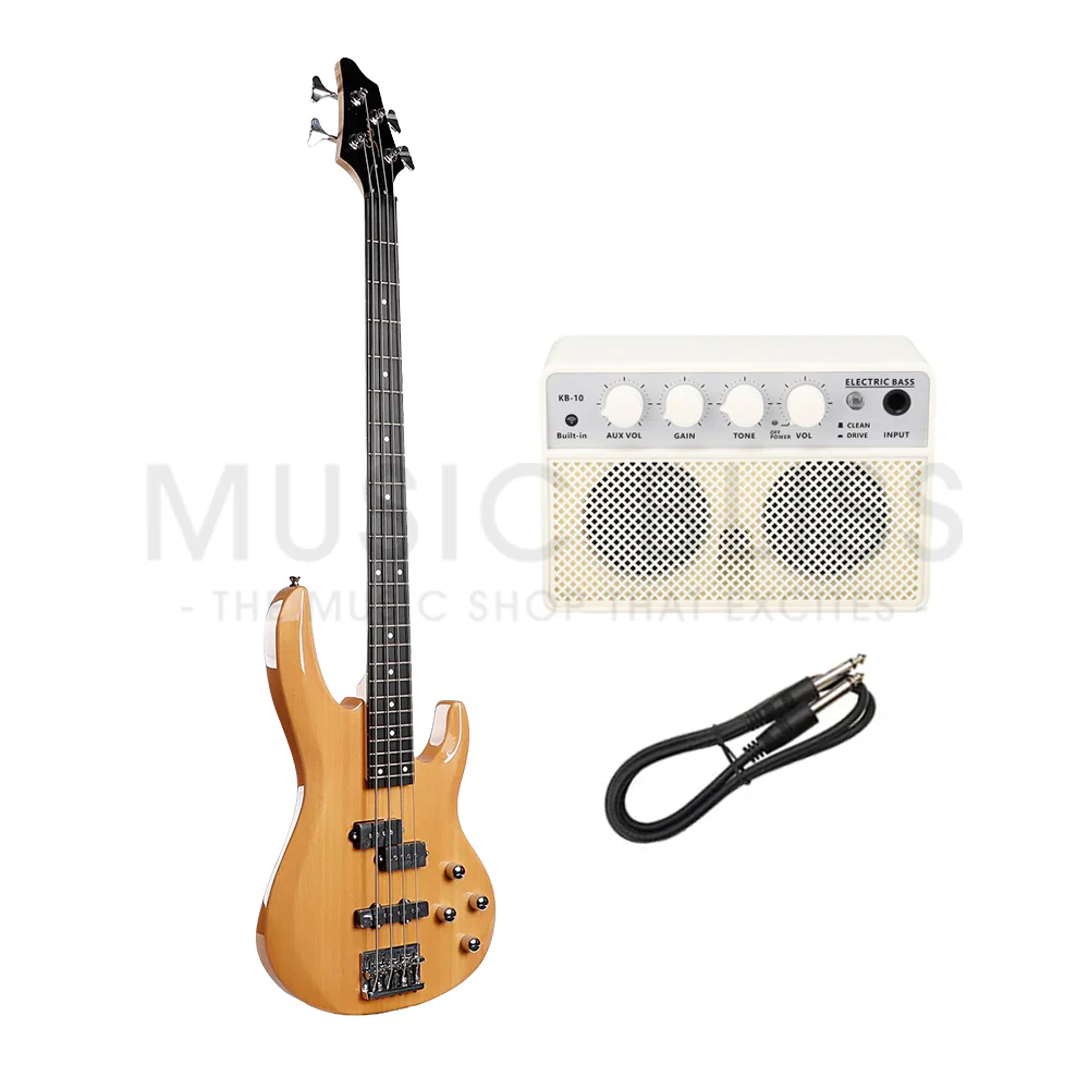 Smiger G-B8-4-N Budget Beginner PJ Electric Bass Guitar - 4-String Natural for Rock Kapak - Image 2