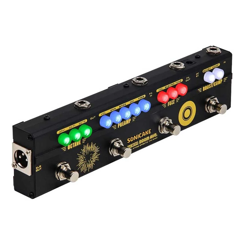 Sonicake QCE-40 Boom Ave. Brasil Bass Preamp DI Box Multi Effects Compressor Boost Fuzz Octave Pedal with FX Loop (QCE40) - Image 2