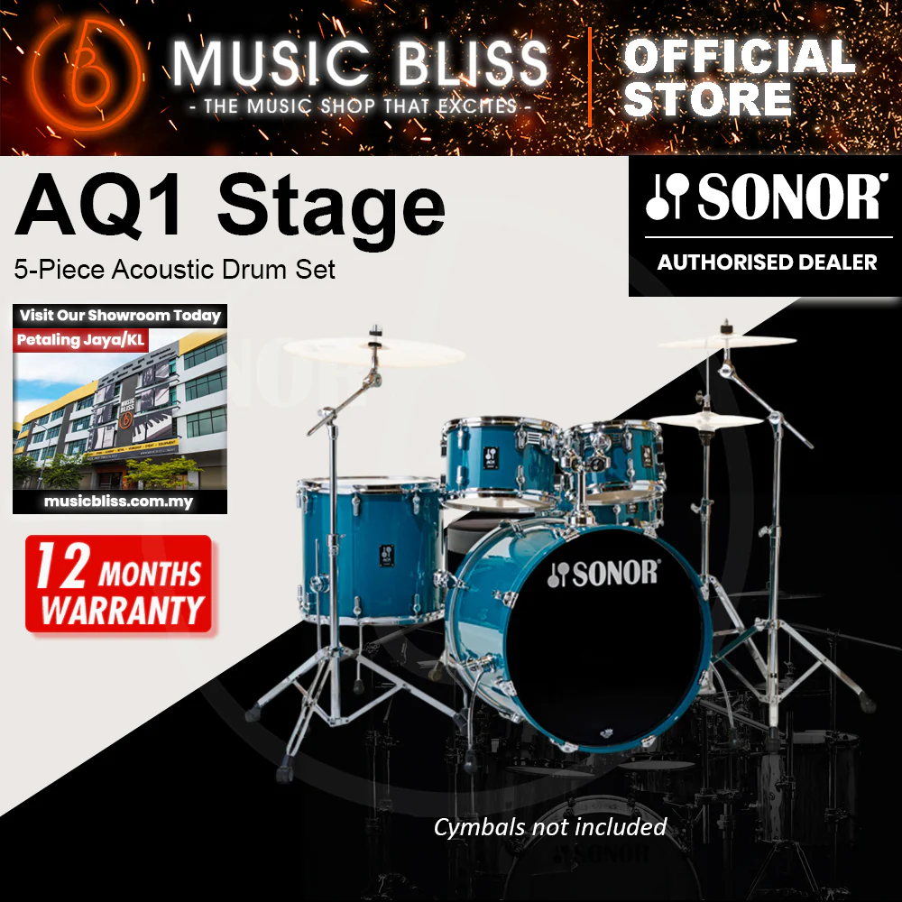 Sonor AQ1 Stage 5-Piece Acoustic Drum Set with Hardware - 22 Inch Bass Drum - Caribbean Blue