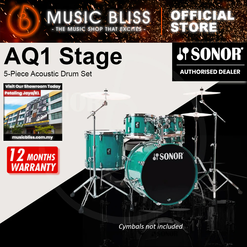 Sonor AQ1 Stage 5-Piece Acoustic Drum Set with Hardware - 22 Inch Bass Drum - Light Green (Limited Edition)
