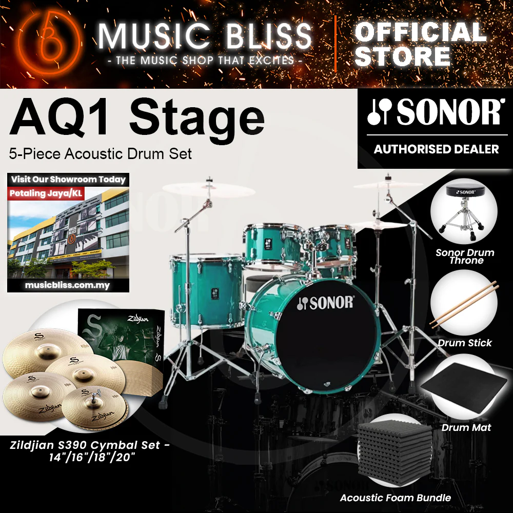 Sonor AQ1 Stage 5-Piece Acoustic Drum Set with Hardware - 22 Inch Bass Drum - Light Green (Limited Edition) - Image 5