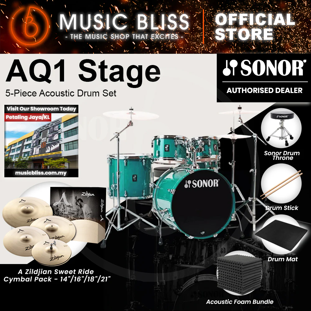 Sonor AQ1 Stage 5-Piece Acoustic Drum Set with Hardware - 22 Inch Bass Drum - Light Green (Limited Edition) - Image 6