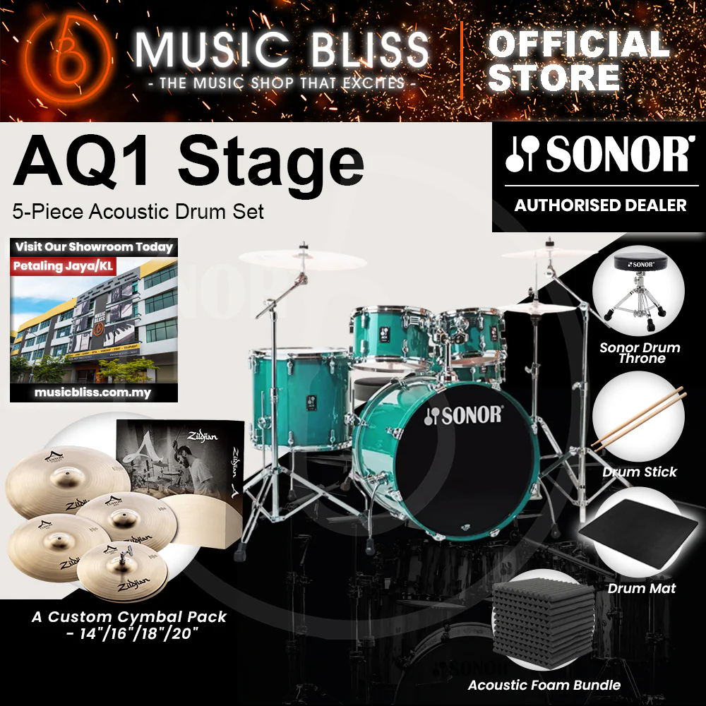 Sonor AQ1 Stage 5-Piece Acoustic Drum Set with Hardware - 22 Inch Bass Drum - Light Green (Limited Edition) - Image 7