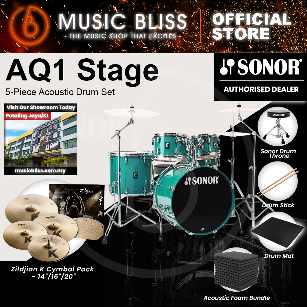 Sonor AQ1 Stage 5-Piece Acoustic Drum Set with Hardware - 22 Inch Bass Drum - Light Green (Limited Edition) - Image 8