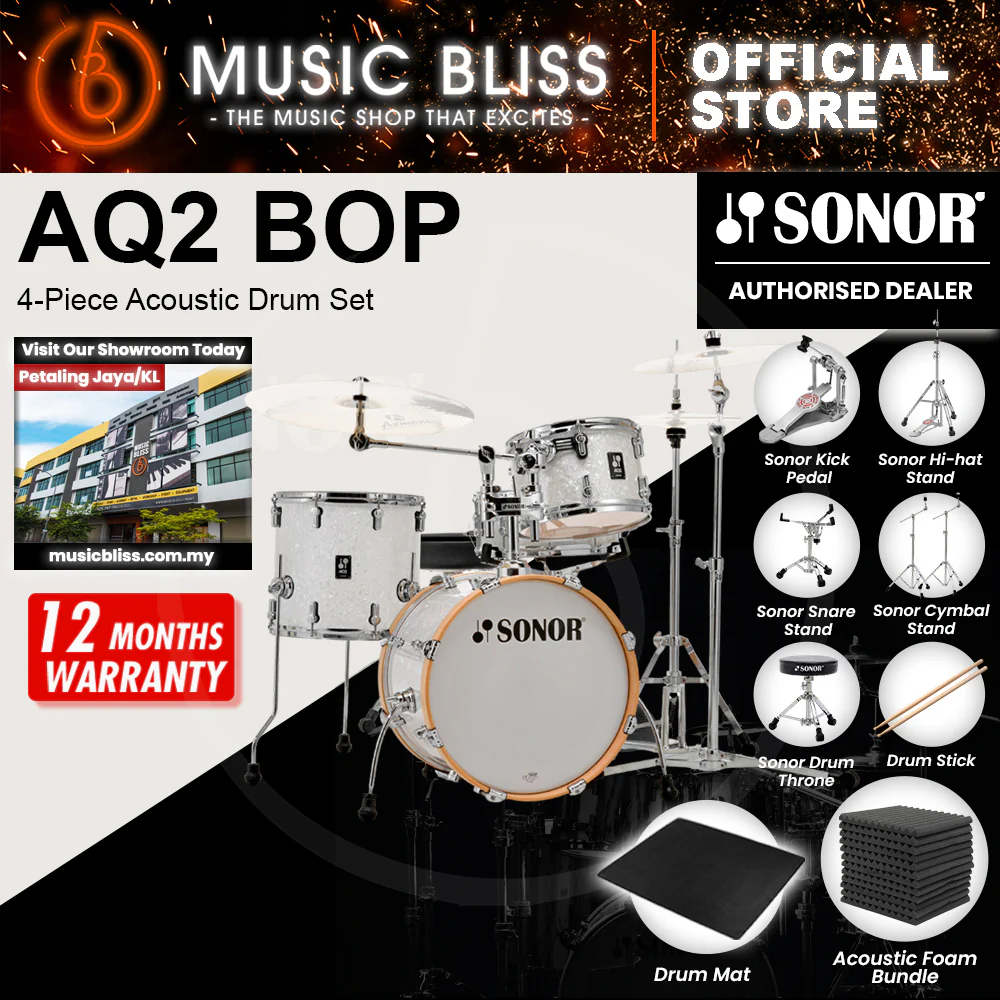 Sonor AQ2 BOP 4-Piece Acoustic Drum Set - 18 Inch Bass Drum - White Pearl - Image 2