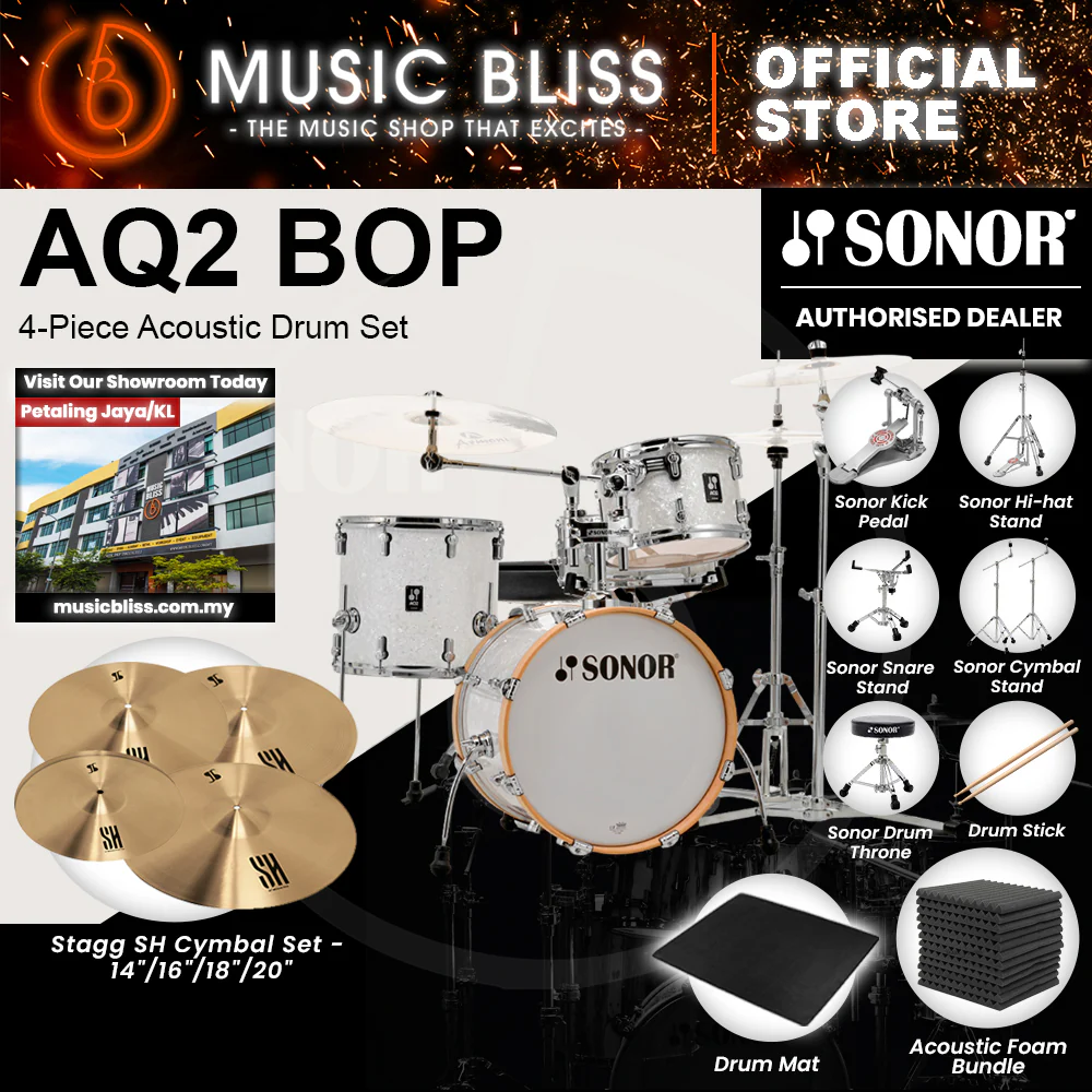 Sonor AQ2 BOP 4-Piece Acoustic Drum Set - 18 Inch Bass Drum - White Pearl - Image 3