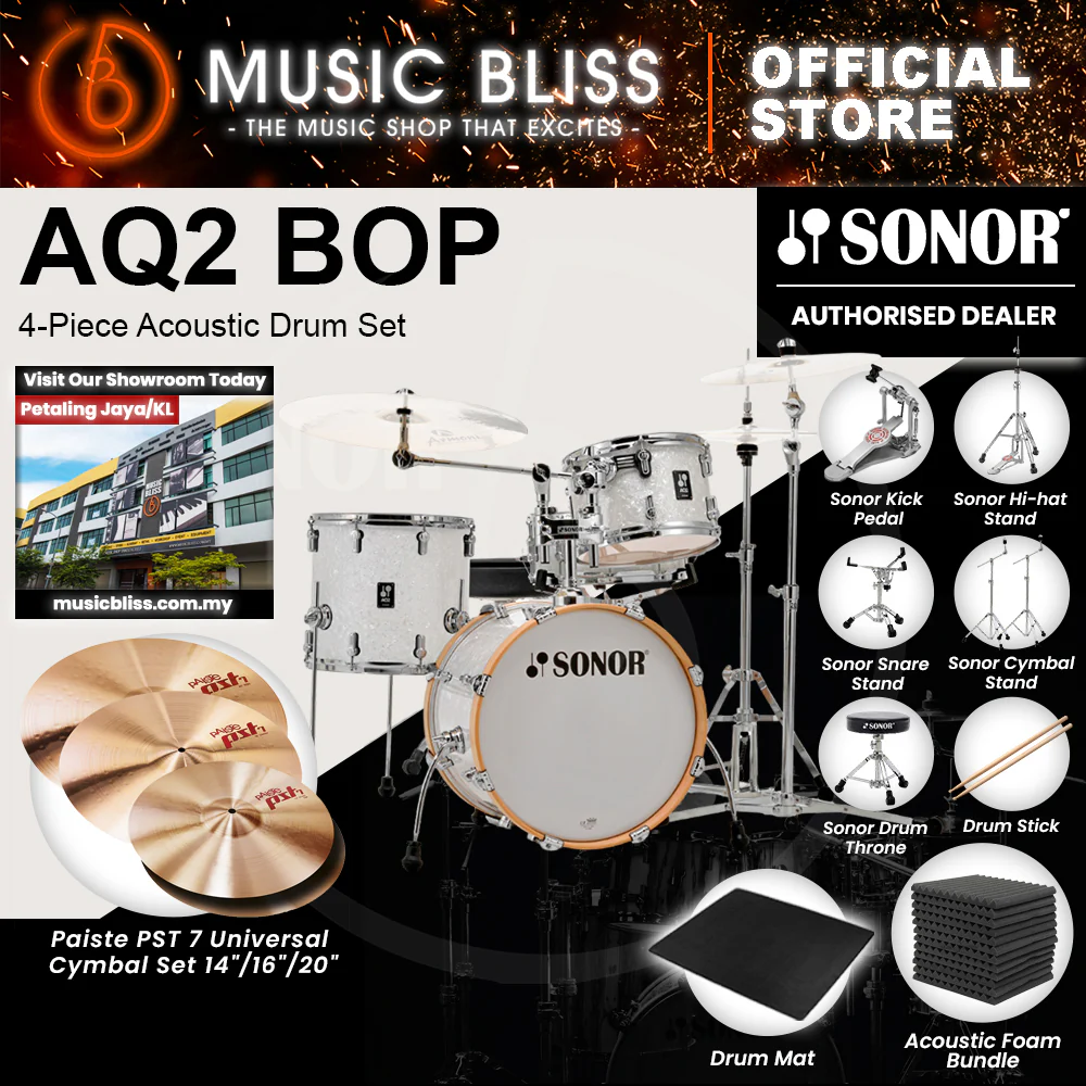 Sonor AQ2 BOP 4-Piece Acoustic Drum Set - 18 Inch Bass Drum - White Pearl - Image 4