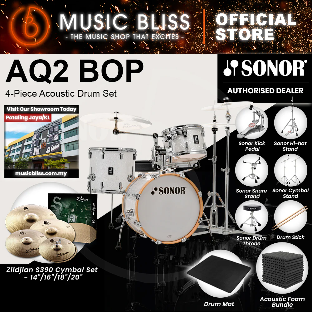 Sonor AQ2 BOP 4-Piece Acoustic Drum Set - 18 Inch Bass Drum - White Pearl - Image 5