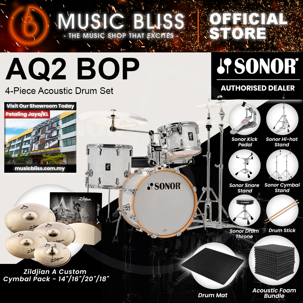 Sonor AQ2 BOP 4-Piece Acoustic Drum Set - 18 Inch Bass Drum - White Pearl - Image 7