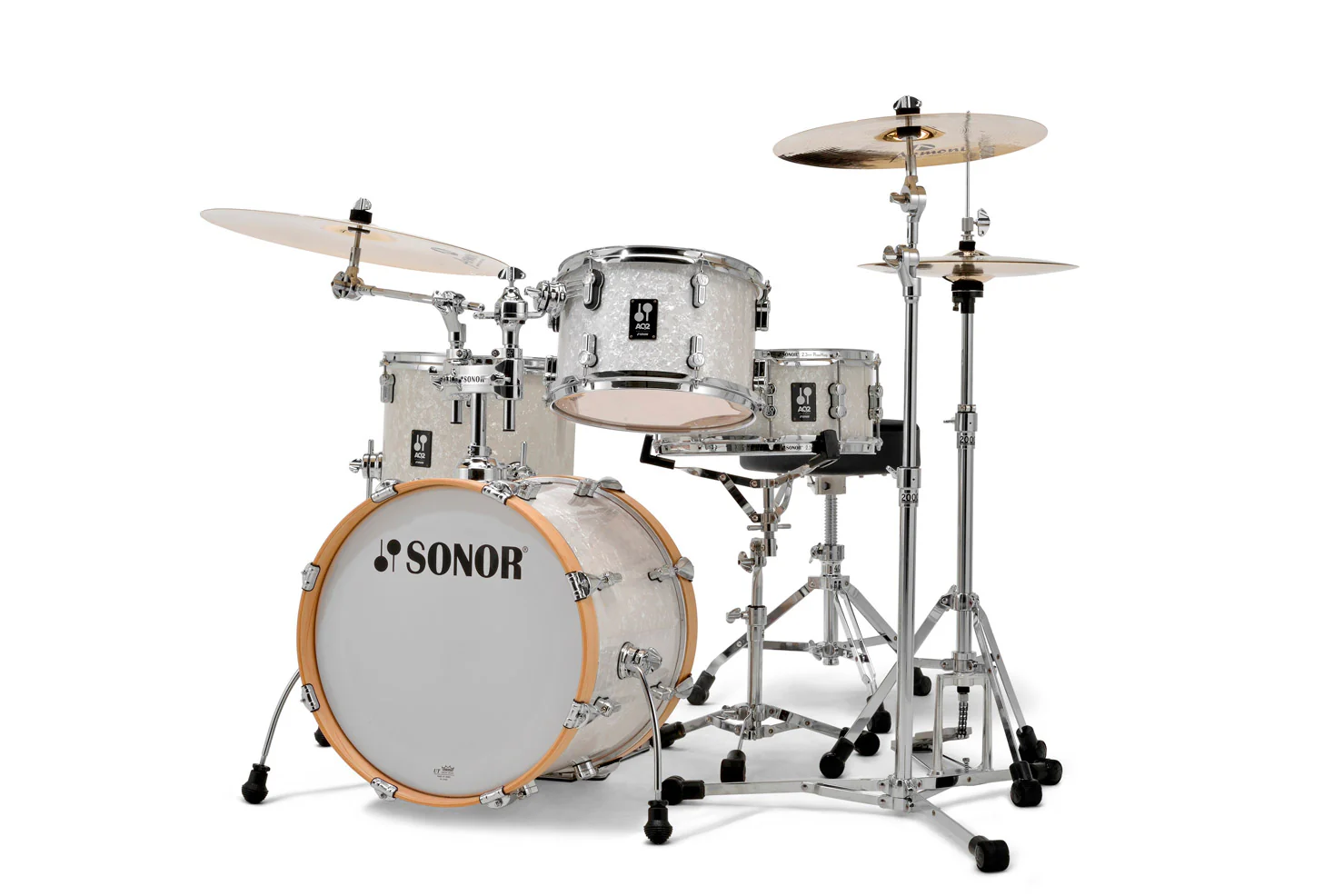Sonor AQ2 BOP 4-Piece Acoustic Drum Set - 18 Inch Bass Drum - White Pearl - Image 9