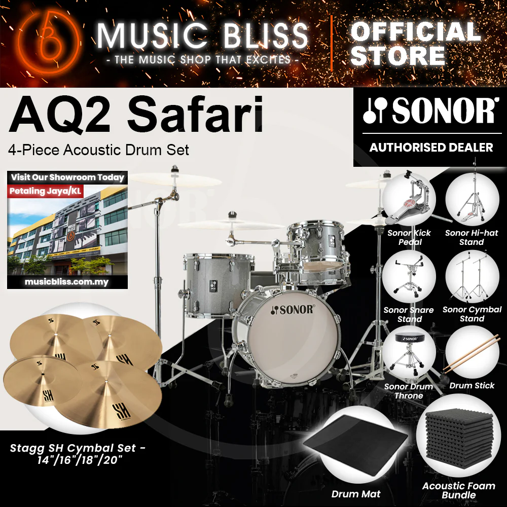 Sonor AQ2 Safari 4-Piece Acoustic Drum Set - 16 Inch Bass Drum - Titanium Quartz - Image 2