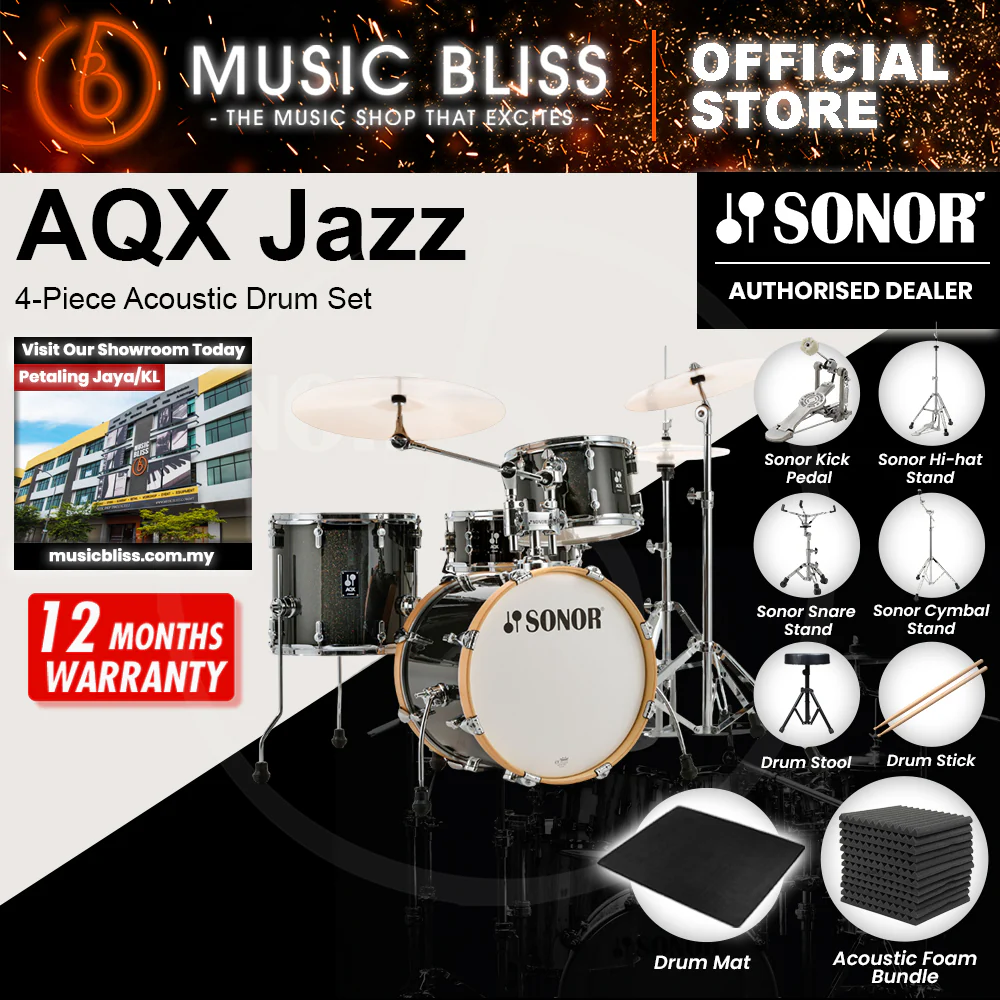Sonor AQX Jazz 4-Piece Acoustic Drum Set - 18 Inch Bass Drum - Black Midnight Sparkle - Image 2