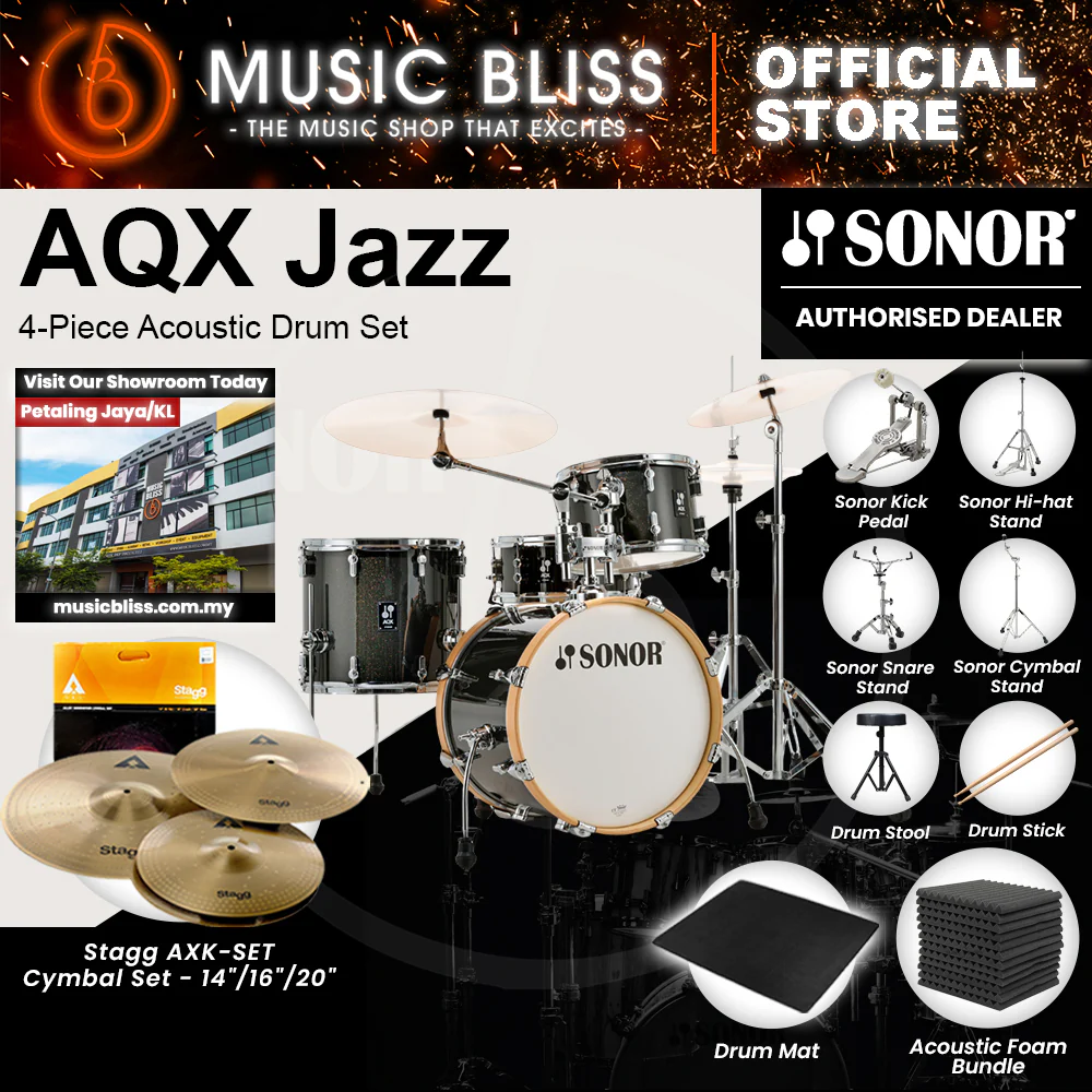Sonor AQX Jazz 4-Piece Acoustic Drum Set - 18 Inch Bass Drum - Black Midnight Sparkle - Image 3