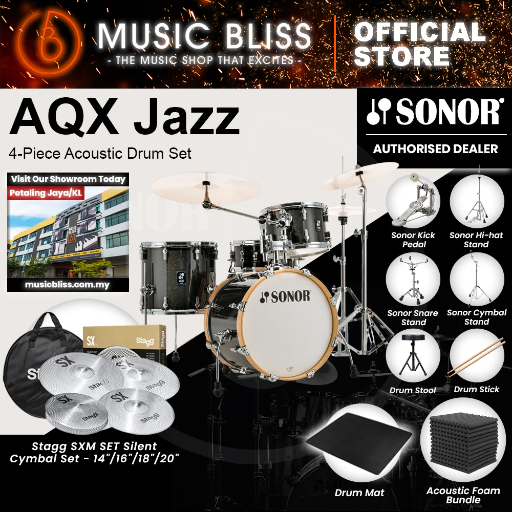 Sonor AQX Jazz 4-Piece Acoustic Drum Set - 18 Inch Bass Drum - Black Midnight Sparkle - Image 4