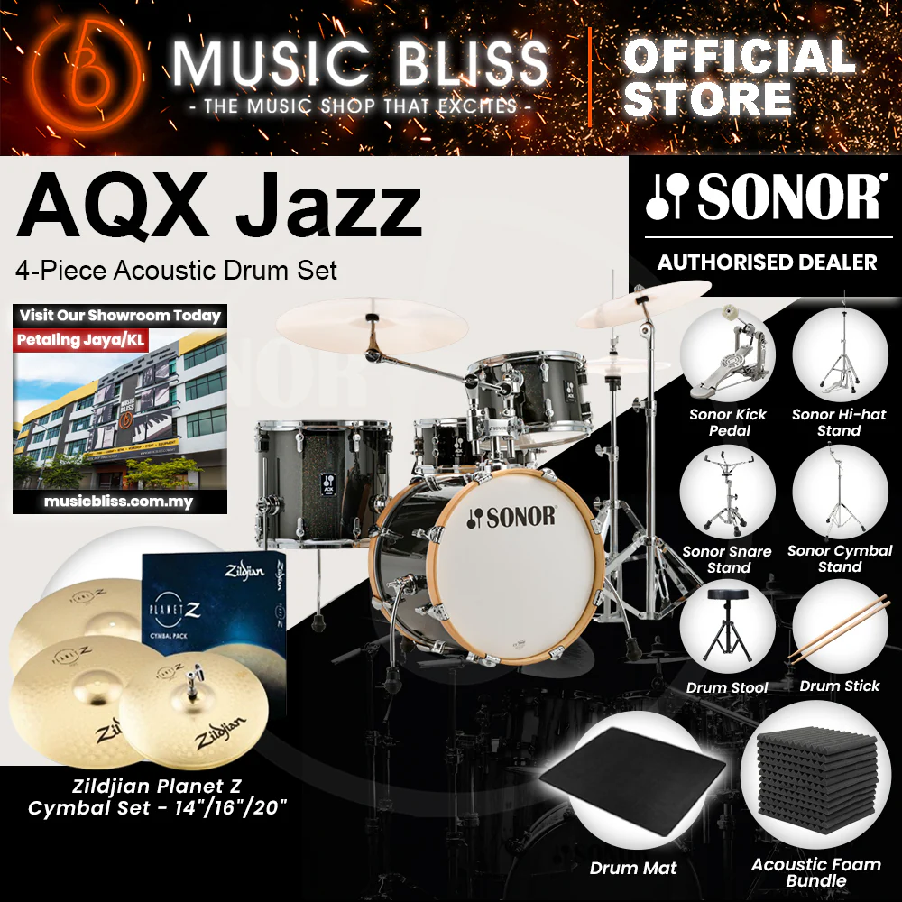 Sonor AQX Jazz 4-Piece Acoustic Drum Set - 18 Inch Bass Drum - Black Midnight Sparkle - Image 5